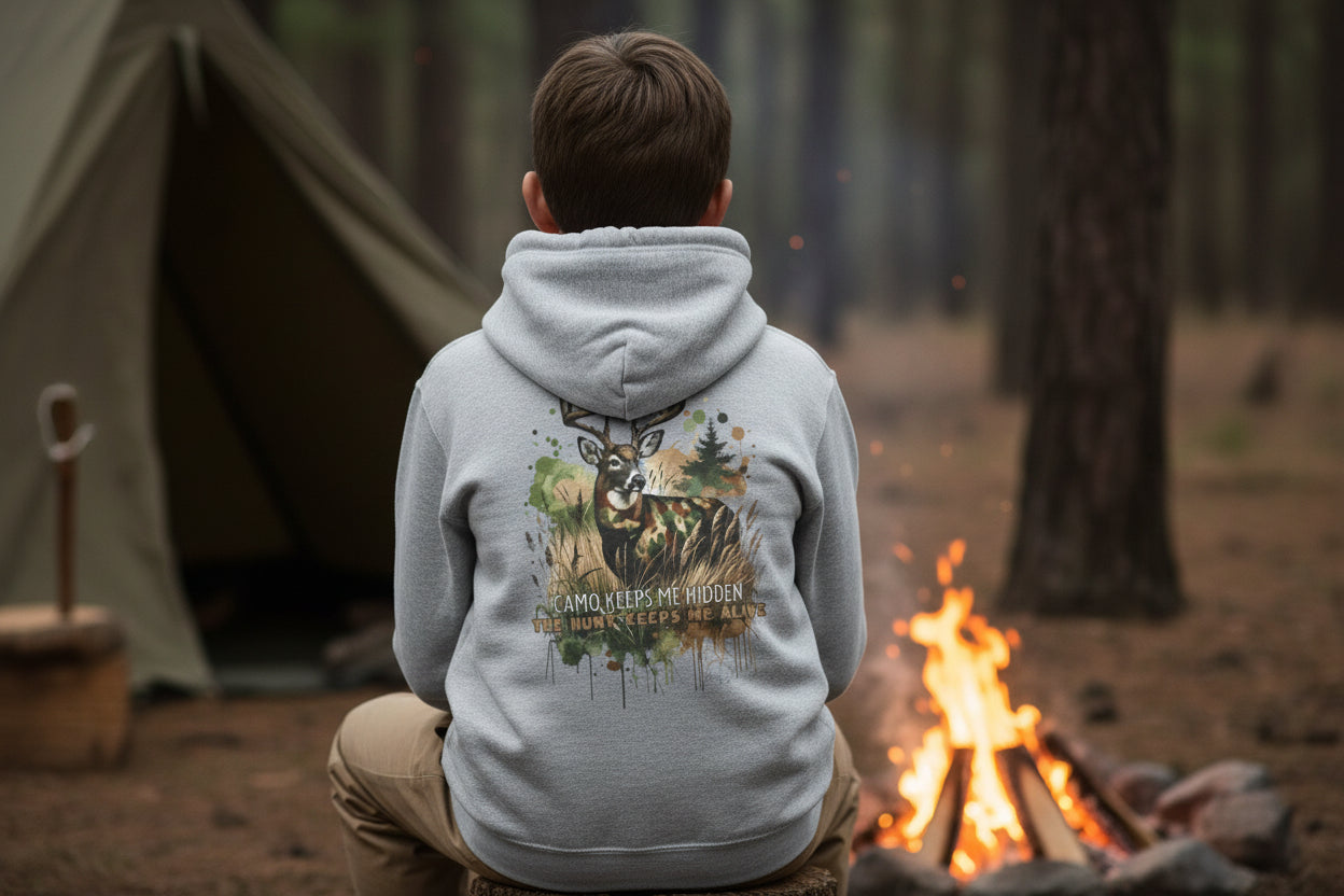 Camo Keeps Me Hidden Youth Hoodie