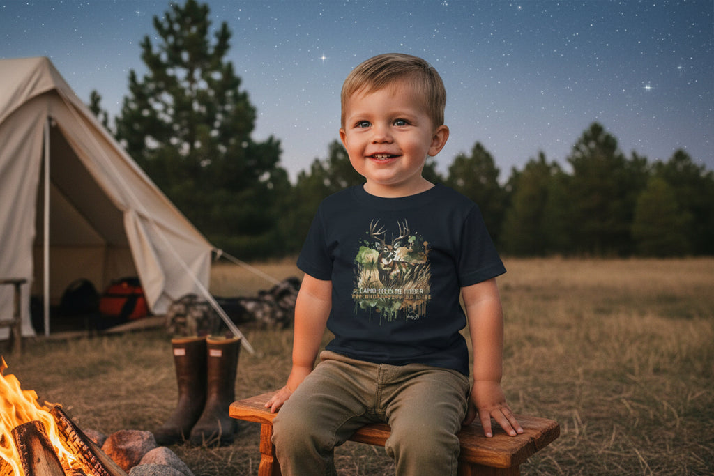Toddler Camo Keeps Me Hidden T-Shirt – Deer Hunting Graphic Tee for Toddlers | Natty J’s Outdoor Apparel