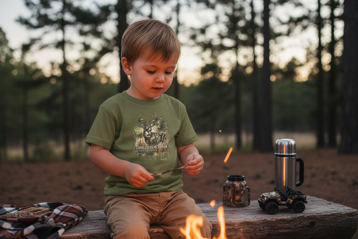 Toddler Camo Keeps Me Hidden T-Shirt – Deer Hunting Graphic Tee for Toddlers | Natty J’s Outdoor Apparel