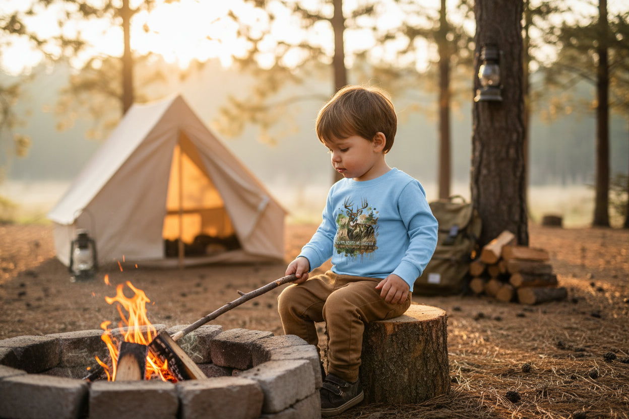 Toddler Camo Keeps Me Hidden Long Sleeve Shirt – Deer Hunting Graphic Long Sleeve Tee | Natty J’s