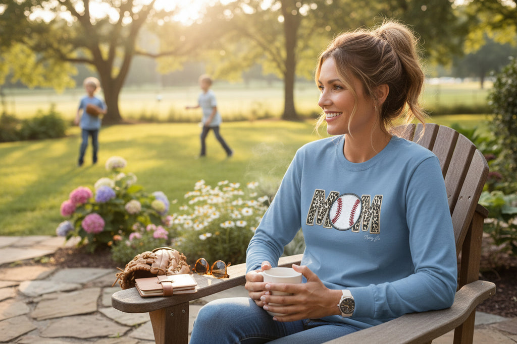 Leopard Baseball MOM Long Sleeve Shirt – Stylish Baseball Mom Graphic Tee | Natty J’s Boutique Apparel