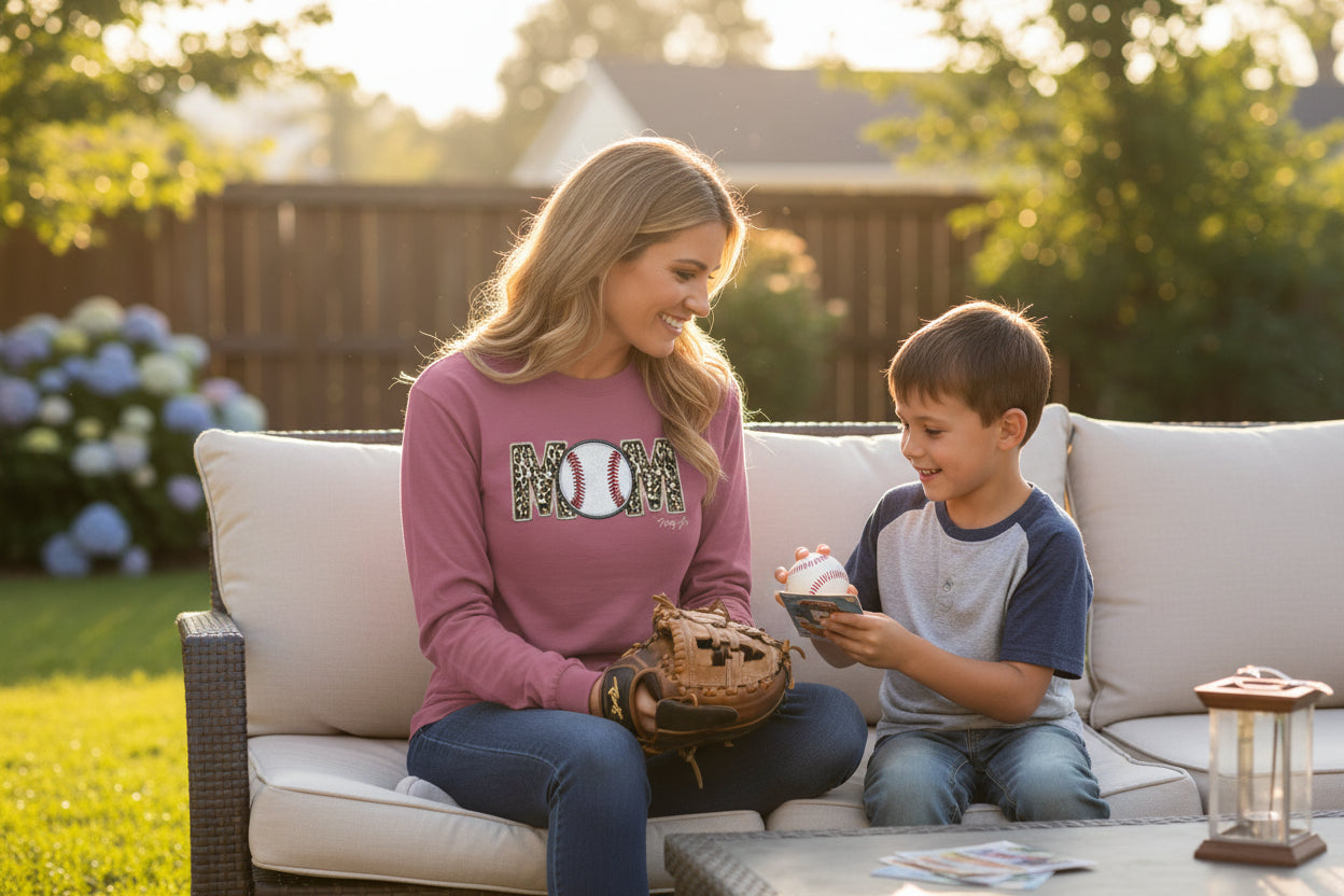 Leopard Baseball MOM Long Sleeve Shirt – Stylish Baseball Mom Graphic Tee | Natty J’s Boutique Apparel