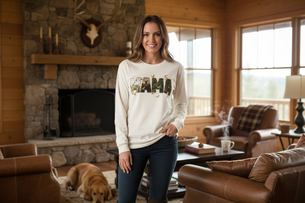 Camo Long Sleeve Shirt – Cozy Outdoor Graphic Long Sleeve Tee | Natty J’s Boutique Apparel