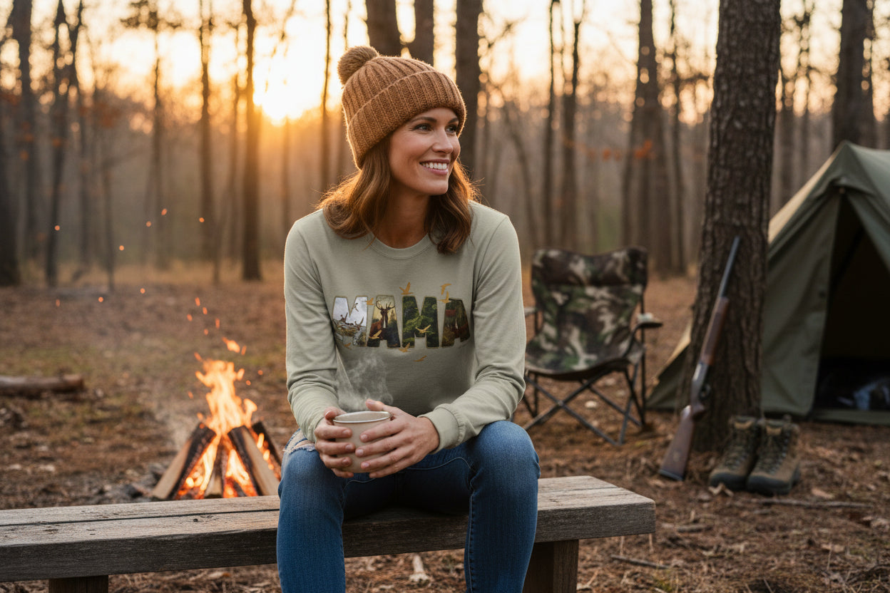 Camo Long Sleeve Shirt – Cozy Outdoor Graphic Long Sleeve Tee | Natty J’s Boutique Apparel