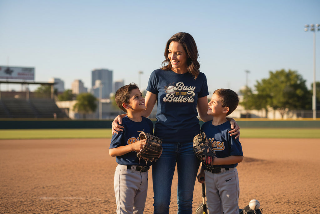 Busy Raising Ballers Baseball Mom T-Shirt – Soft Graphic Tee for Baseball Moms | Natty J’s Apparel