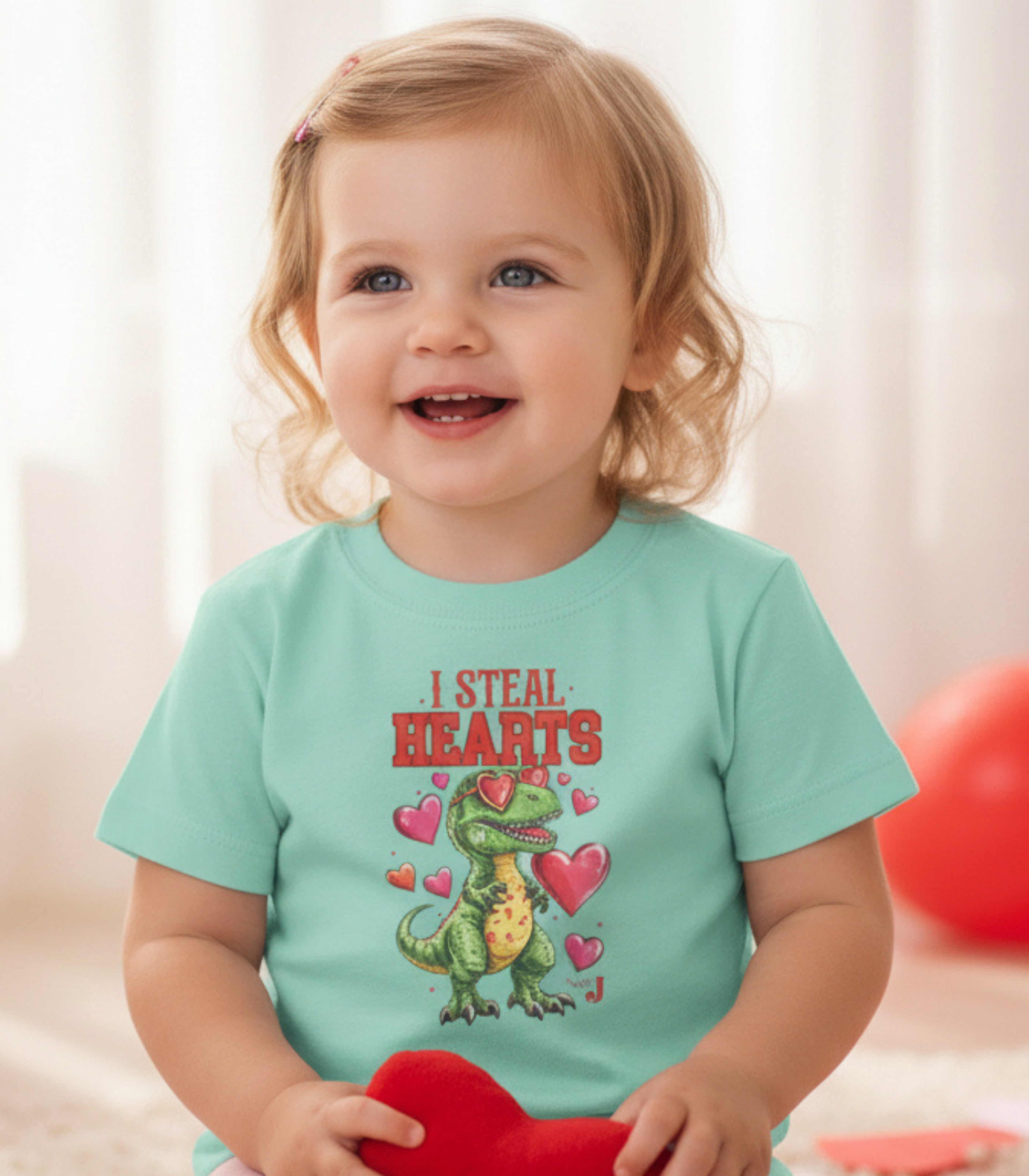 I Steal Hearts Toddler Shirt – Cute Valentine Dinosaur T-Shirt for Boys & Girls, Funny Valentine’s Day Outfit, Toddler Graphic Tee