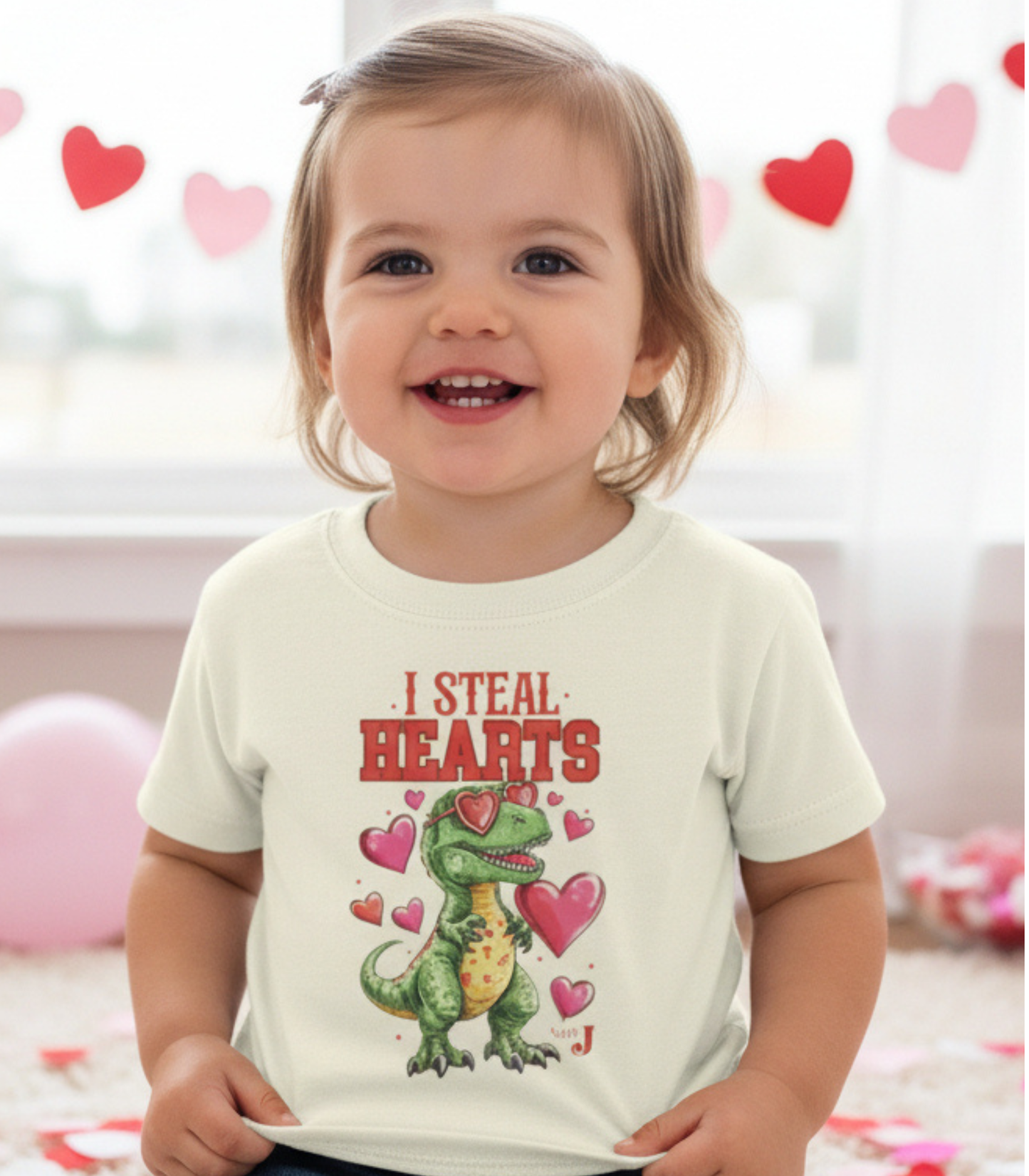 I Steal Hearts Toddler Shirt – Cute Valentine Dinosaur T-Shirt for Boys & Girls, Funny Valentine’s Day Outfit, Toddler Graphic Tee