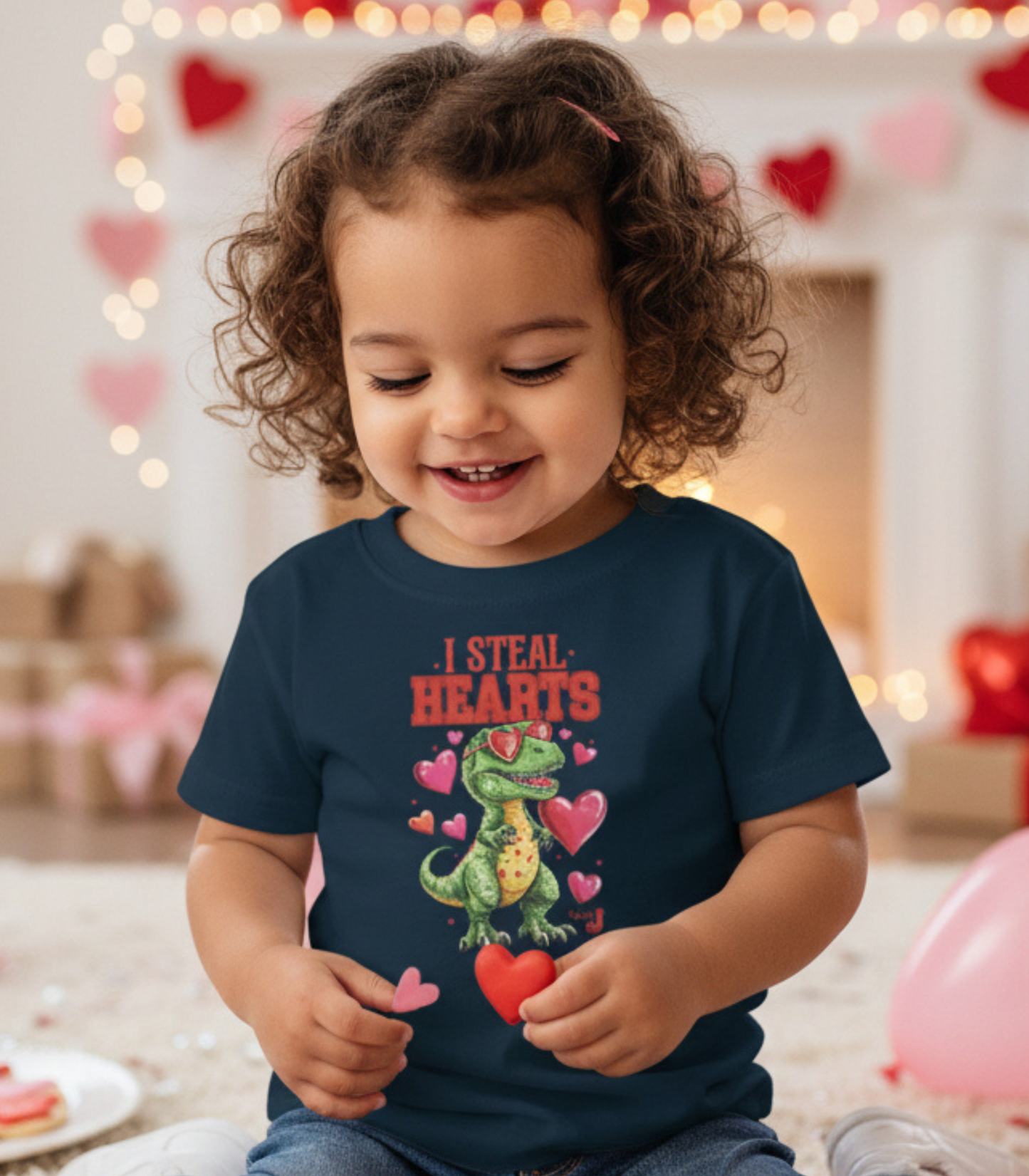 I Steal Hearts Toddler Shirt – Cute Valentine Dinosaur T-Shirt for Boys & Girls, Funny Valentine’s Day Outfit, Toddler Graphic Tee