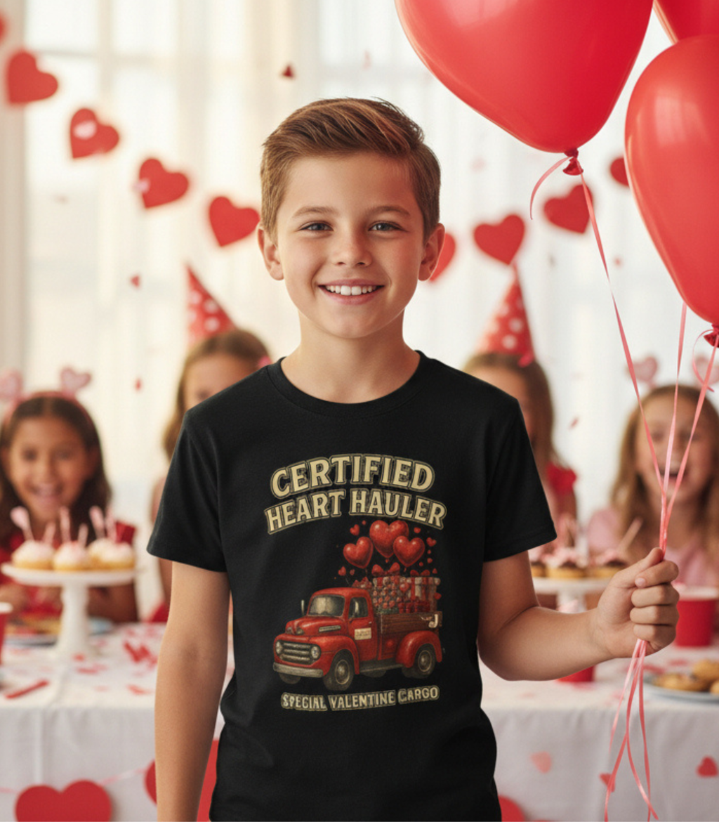 Certified Heart Hauler Youth Valentine T-Shirt – Cute Kids Valentine Graphic Tee