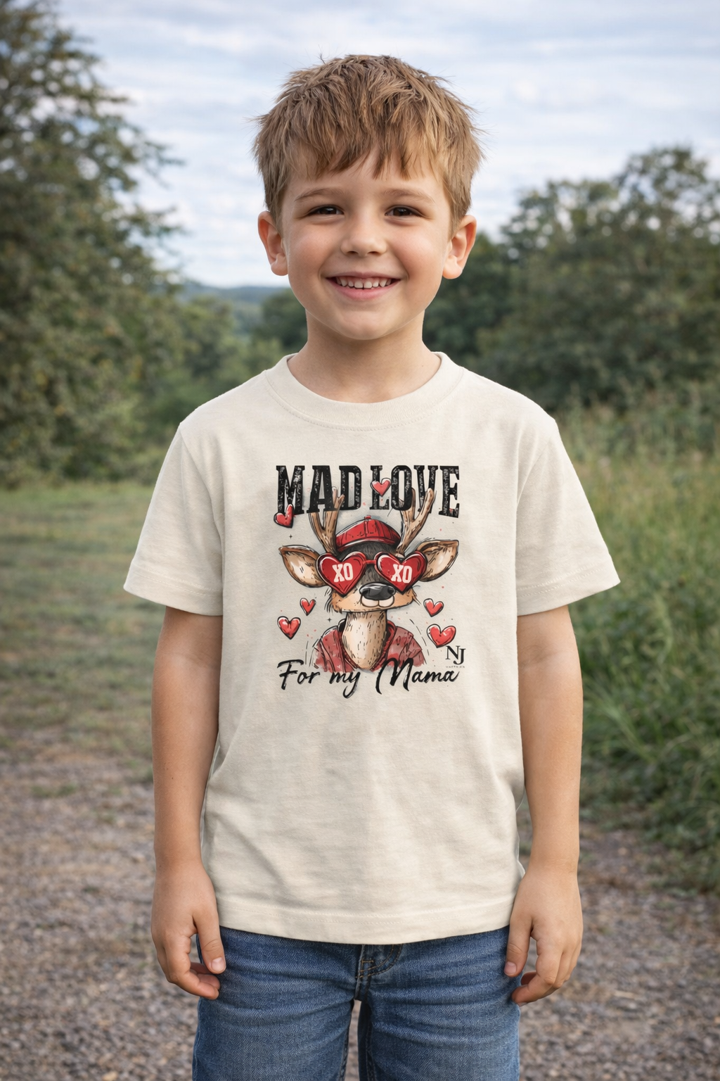 “Mad Love for My Mama” Kids Valentine Shirt – Cute Deer Heart Graphic Toddler & Youth Tee