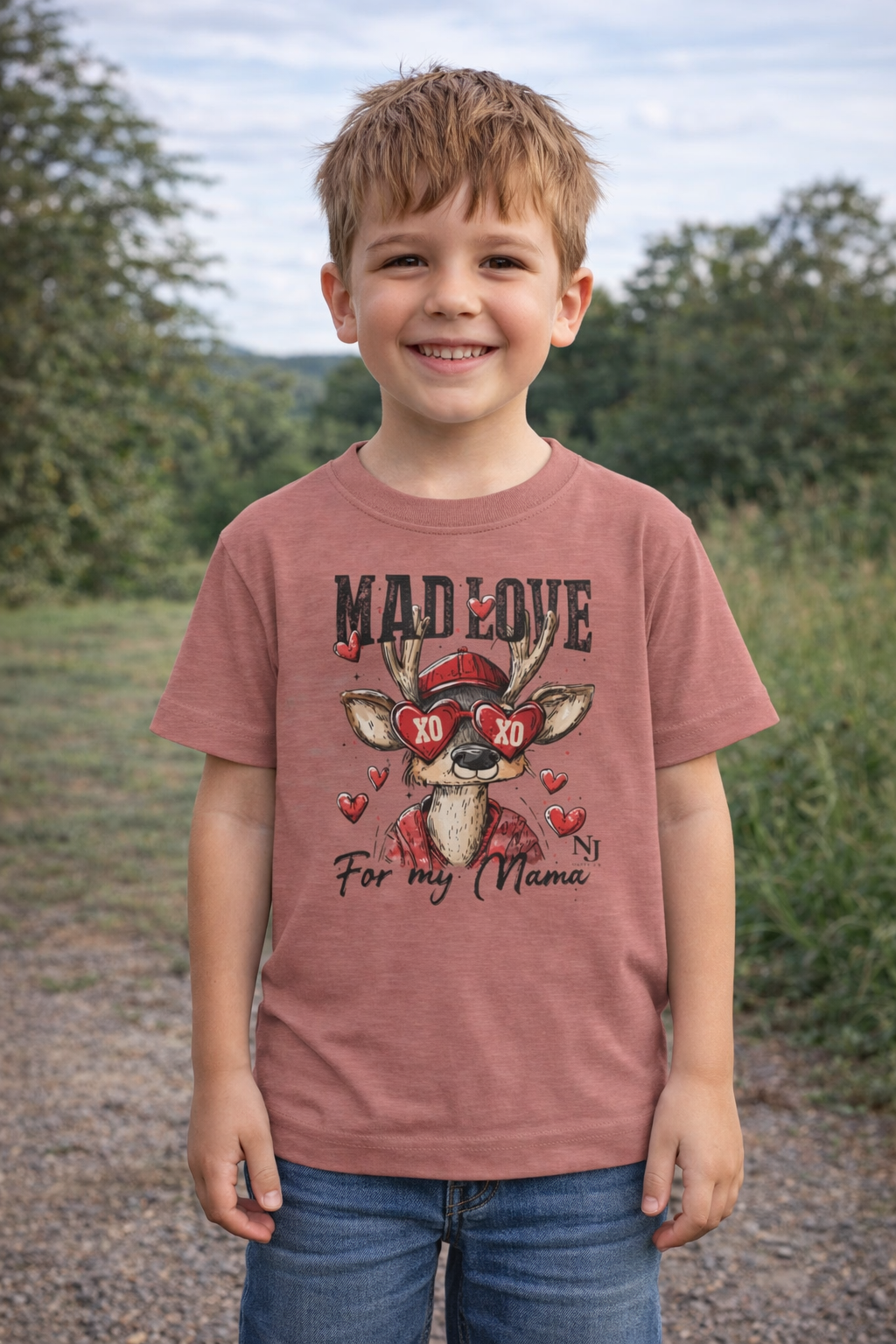 “Mad Love for My Mama” Kids Valentine Shirt – Cute Deer Heart Graphic Toddler & Youth Tee