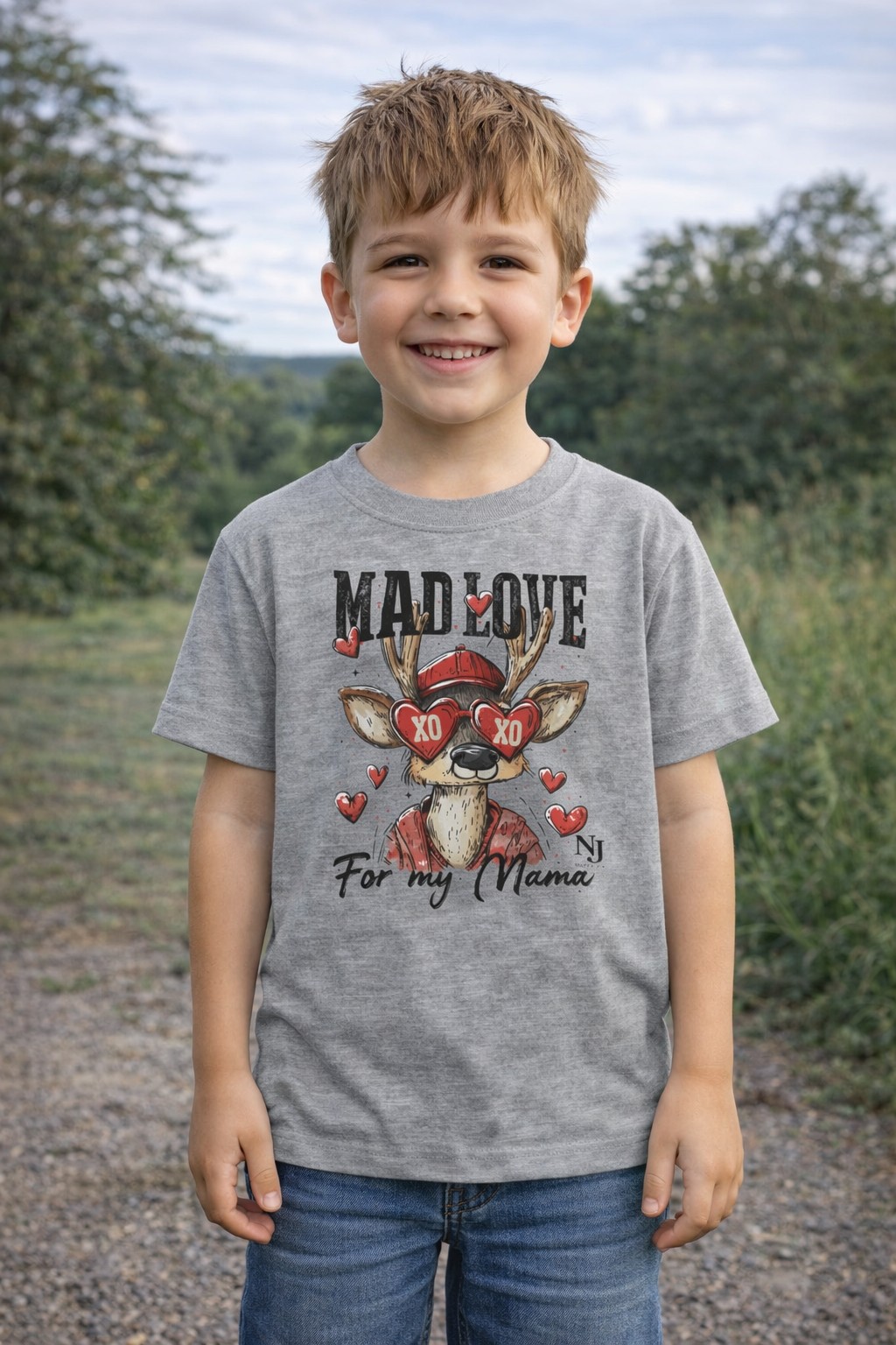 “Mad Love for My Mama” Kids Valentine Shirt – Cute Deer Heart Graphic Toddler & Youth Tee