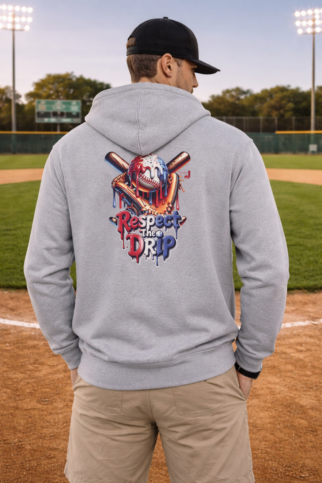 Respect the Drip Baseball Hoodie for Men – Patriotic Red White Blue Baseball Drip Graphic Hoodie | USA Sports Fan Pullover