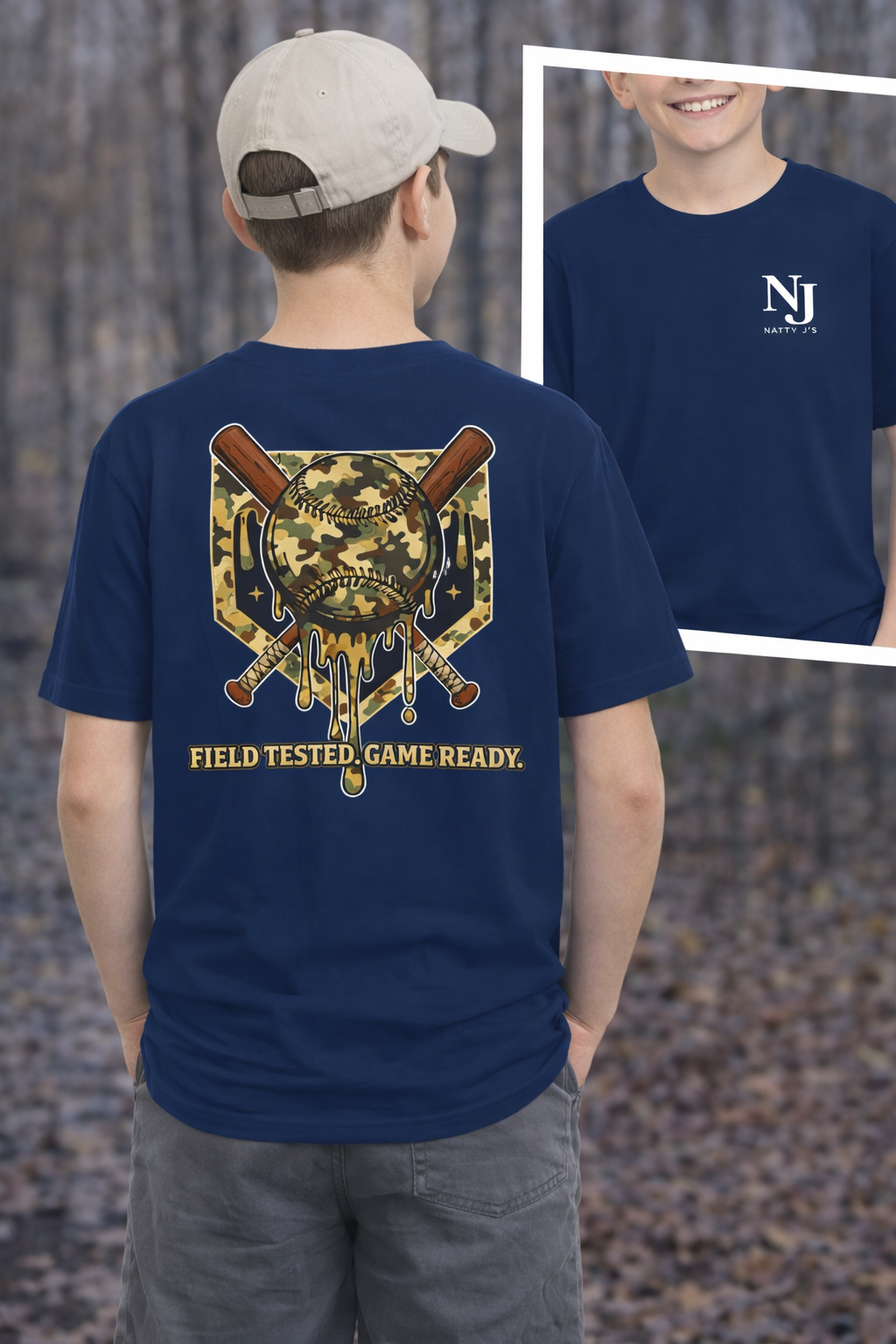 Natty J’s Apparel Youth Camo Baseball T-Shirt