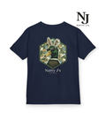 Navy blue t-shirt with a graphic of a kangaroo and 'Natty J's' branding on a white background