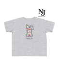 Gray t-shirt with a colorful bunny graphic and 'Natty J's' branding on a white background