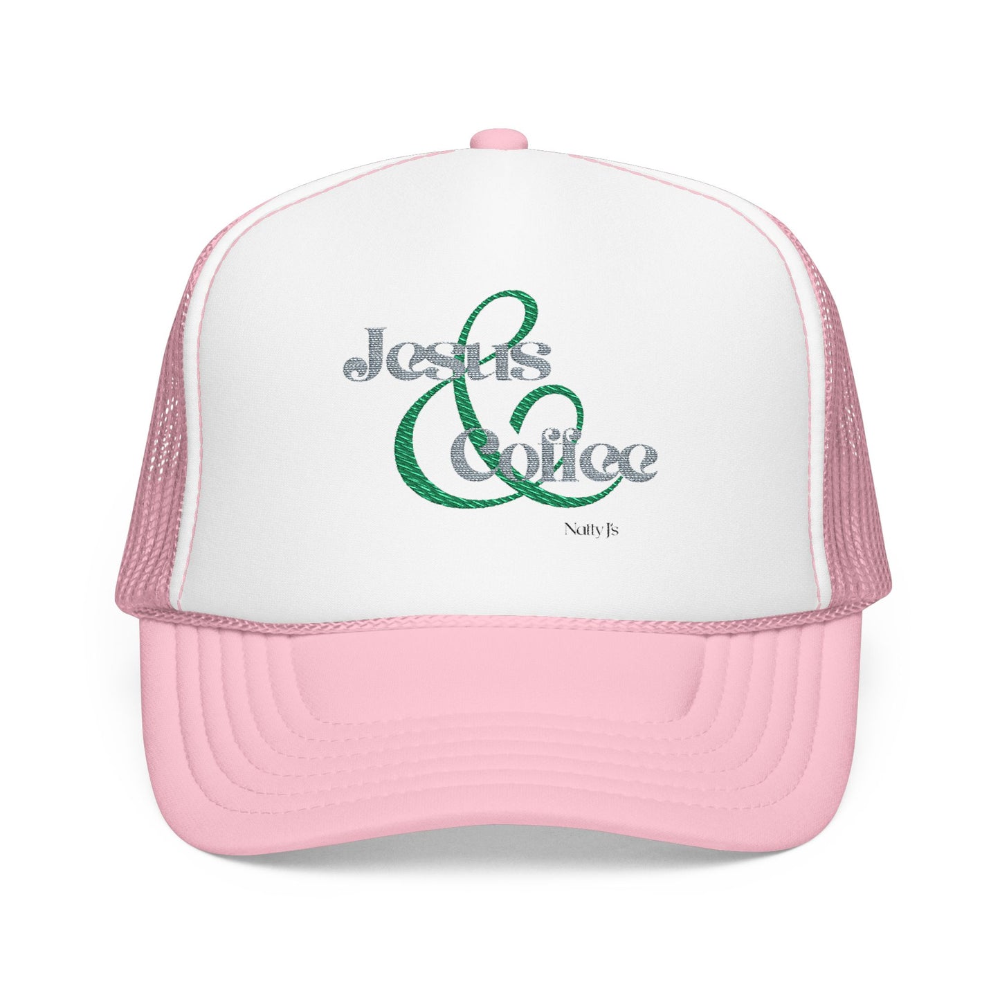 Embroidered Jesus & Coffee Foam Trucker Hat