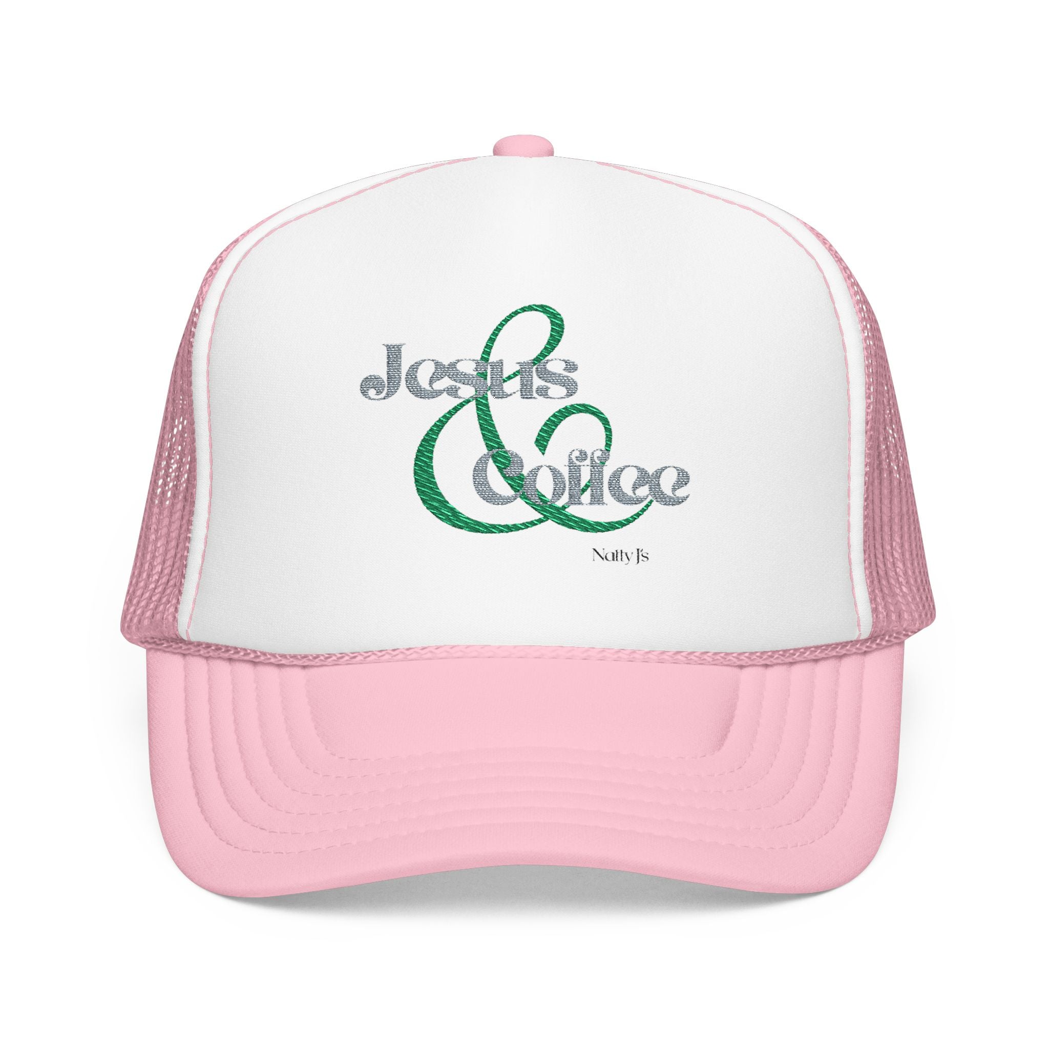 Embroidered Jesus & Coffee Foam Trucker Hat