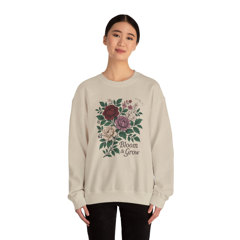 Bloom & Grow Sweatshirt – Floral Botanical Crewneck Pullover | Natty J’s Cozy Boutique Apparel