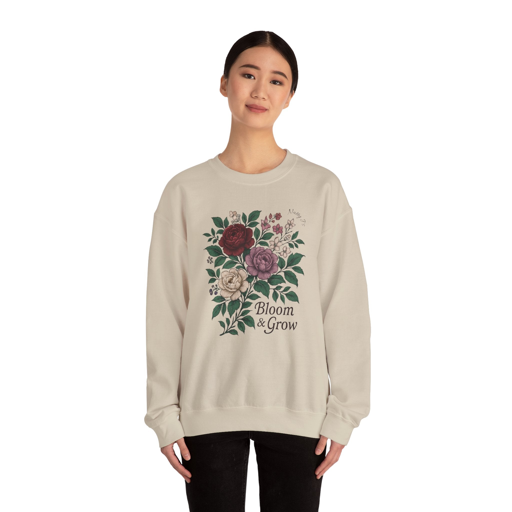 Bloom & Grow Sweatshirt – Floral Botanical Crewneck Pullover | Natty J’s Cozy Boutique Apparel