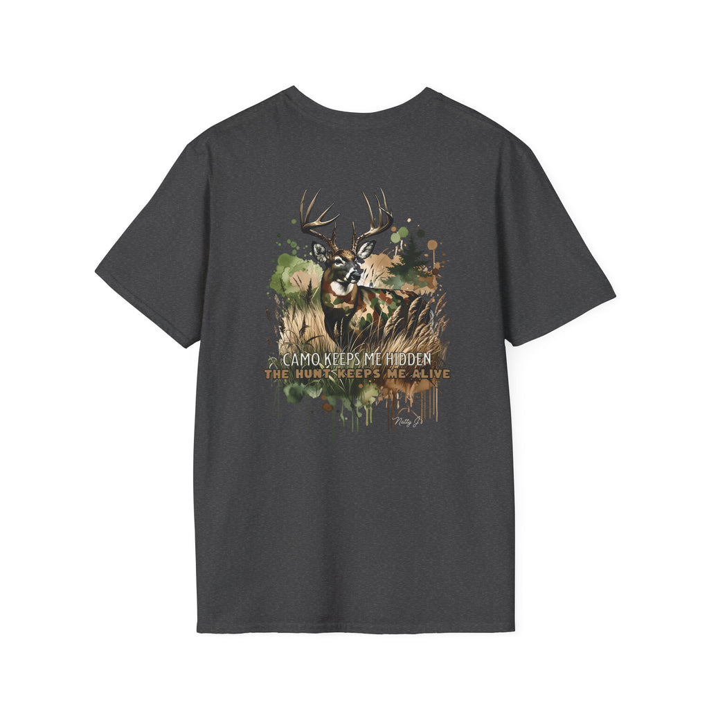 Camo Keeps Me Hidden Hunting T-Shirt – Deer Graphic Outdoor Tee | Natty J’s Men’s Apparel