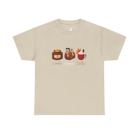 Candles Pumpkins Coffee Tee