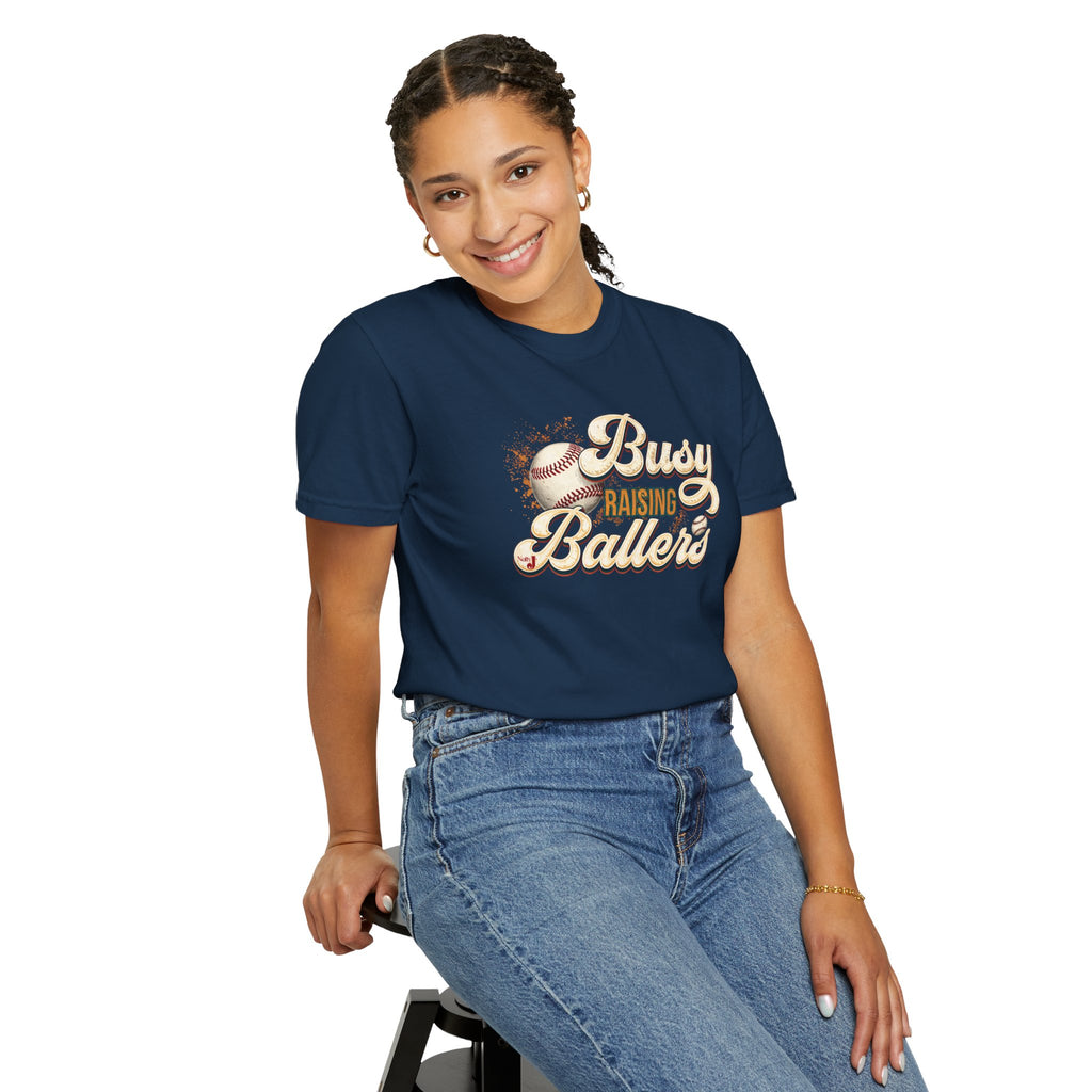 Busy Raising Ballers Baseball Mom T-Shirt – Soft Graphic Tee for Baseball Moms | Natty J’s Apparel
