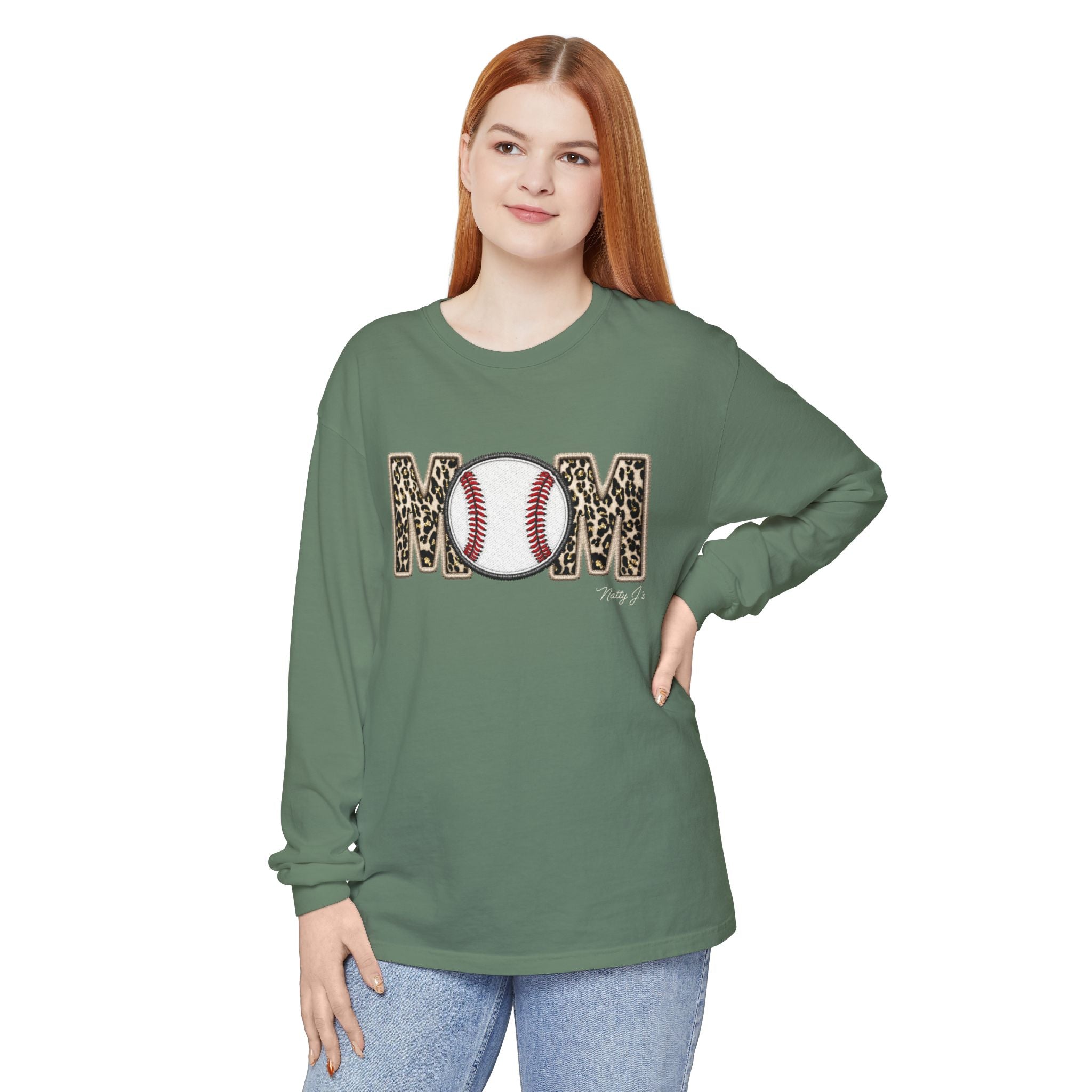 Leopard Baseball MOM Long Sleeve Shirt – Stylish Baseball Mom Graphic Tee | Natty J’s Boutique Apparel