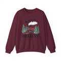 Women’s Believe Christmas Sweatshirt – Festive Holiday Train & Santa Sleigh Crewneck – Cozy Winter Graphic Sweatshirt for Women – Christmas Outfit Top