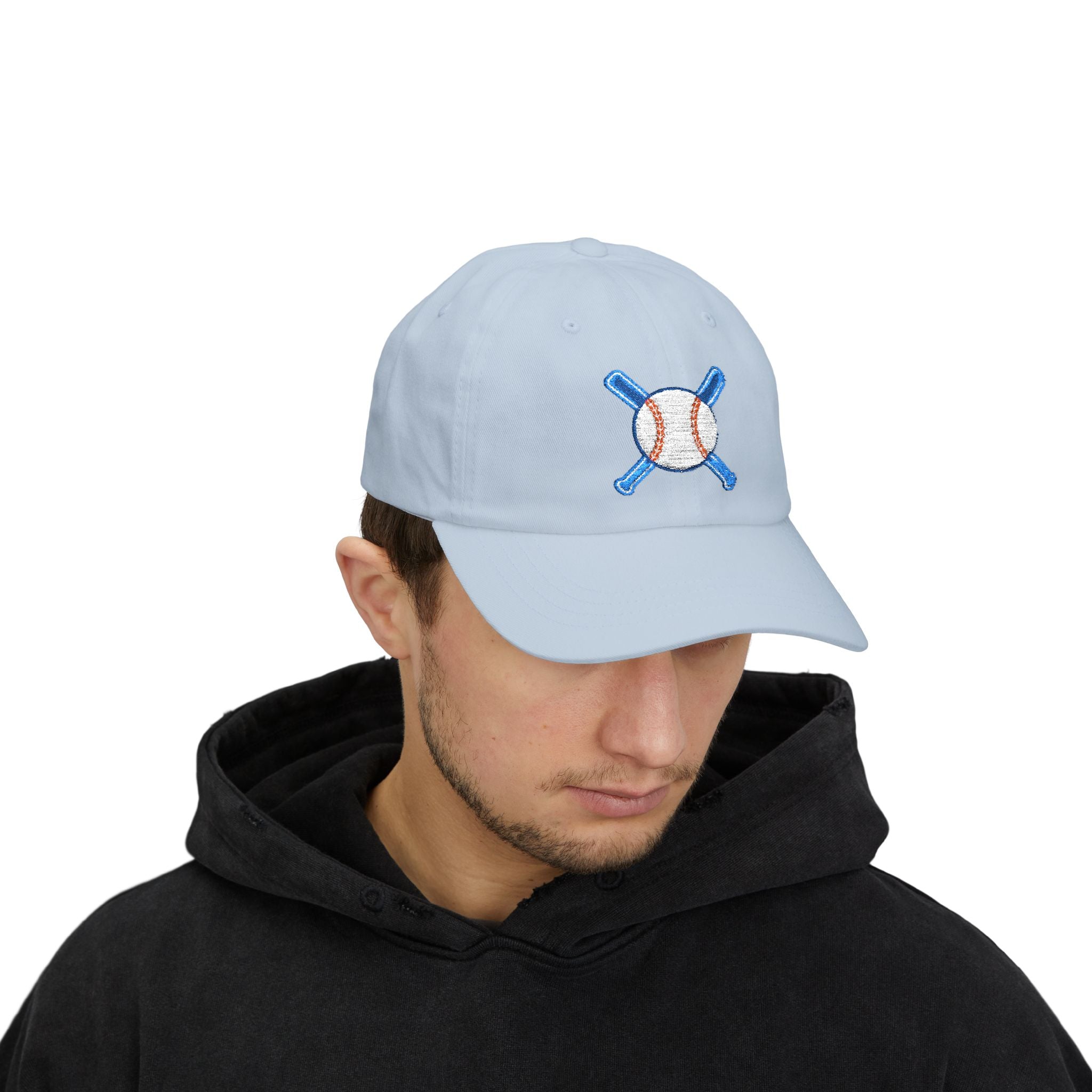 Embroidered Baseball Cap with Bat and Ball Design