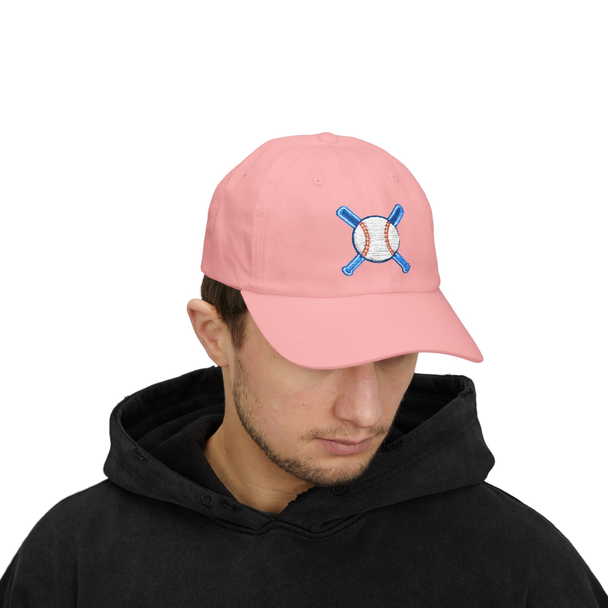 Embroidered Baseball Cap with Bat and Ball Design