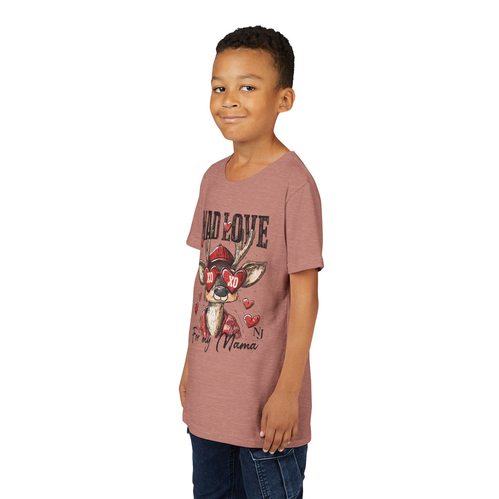 “Mad Love for My Mama” Kids Valentine Shirt – Cute Deer Heart Graphic Toddler & Youth Tee