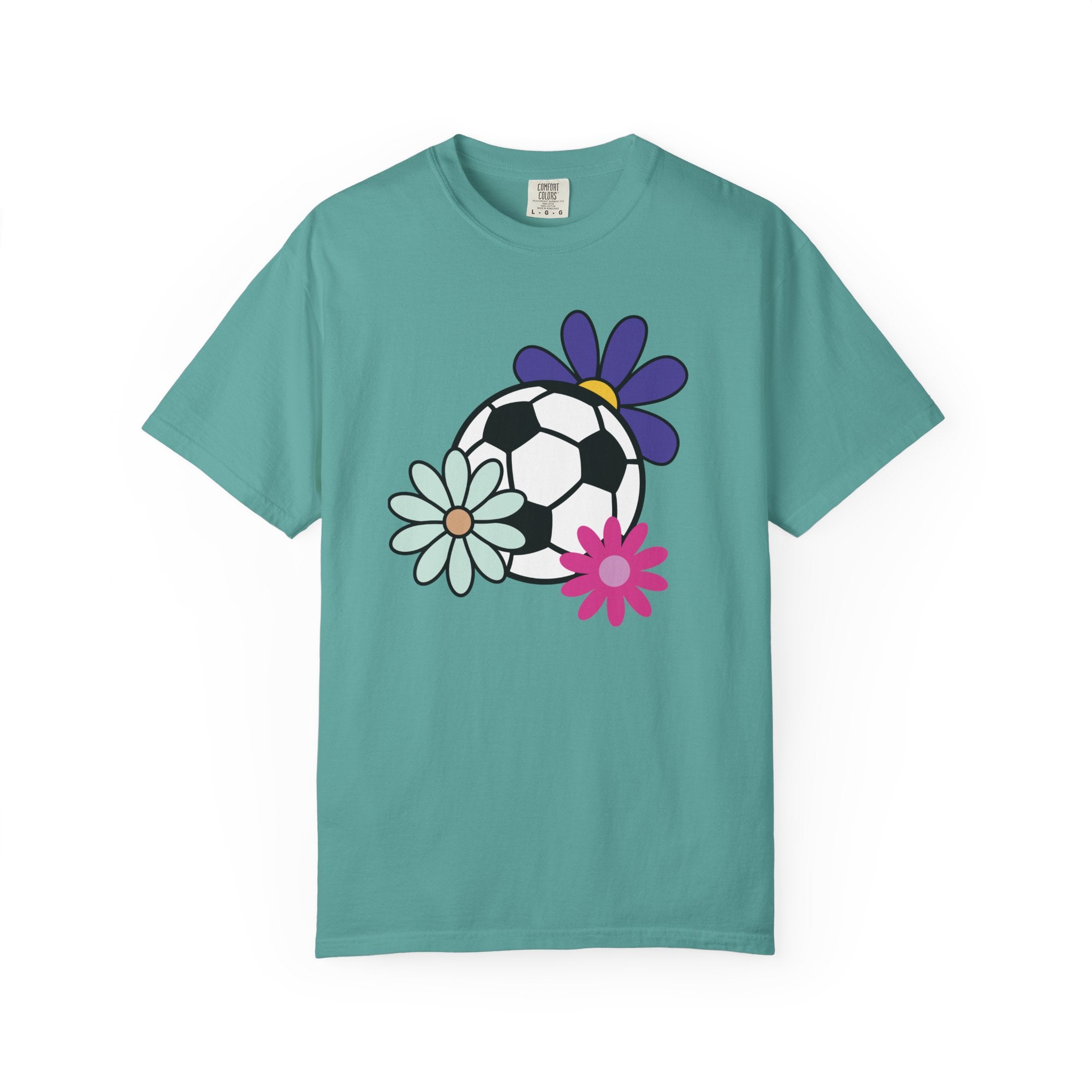 Groovy Flower Soccer Unisex Short Sleeve Cotton Comfort Colors Causal Sportswear T-Shirt, Summer, Sports, Bright