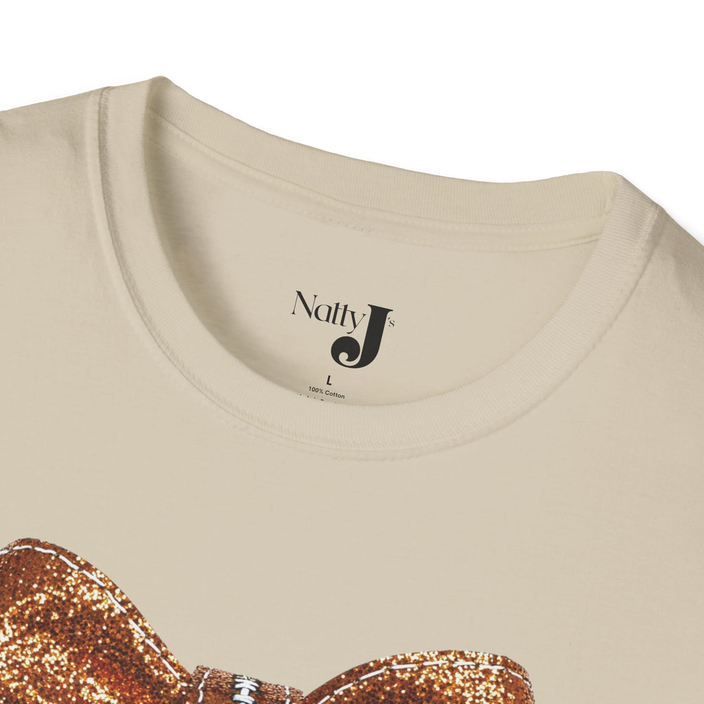 Sparkling Football Bow Womens Unisex Softstyle Cotton T-Shirt