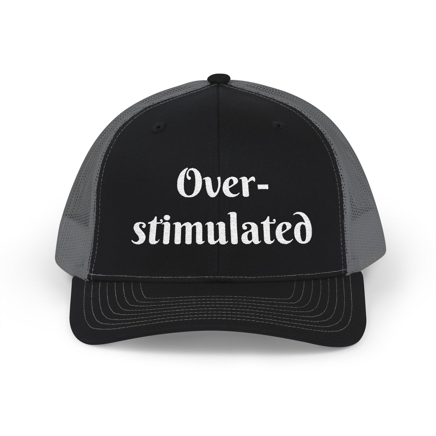 "Overstimulated" Embroidered Snapback Trucker Cap, Funny Cap for Anxiety Relief, Gift for Mental Health Awareness, Casual Style, Unisex Hat