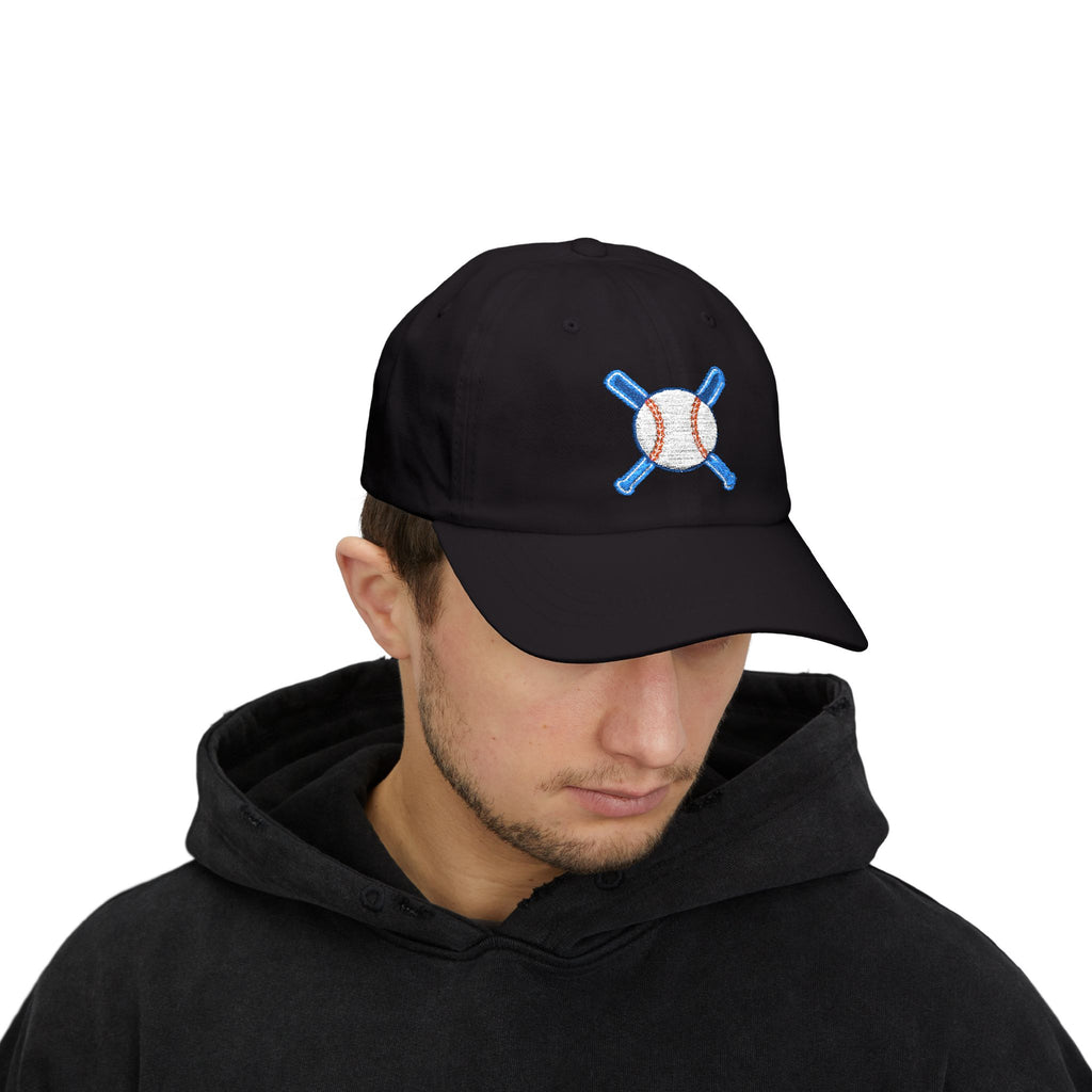 Embroidered Baseball Cap with Bat and Ball Design