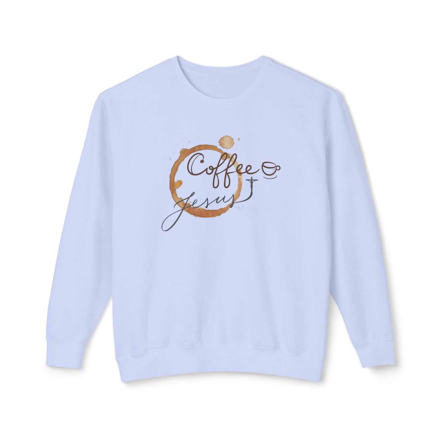 Coffee Jesus Lover's Unisex Lightweight Crewneck Sweatshirt, Cozy Gift for Coffee Enthusiasts, Casual Wear, Perfect Fall, Thanksgiving