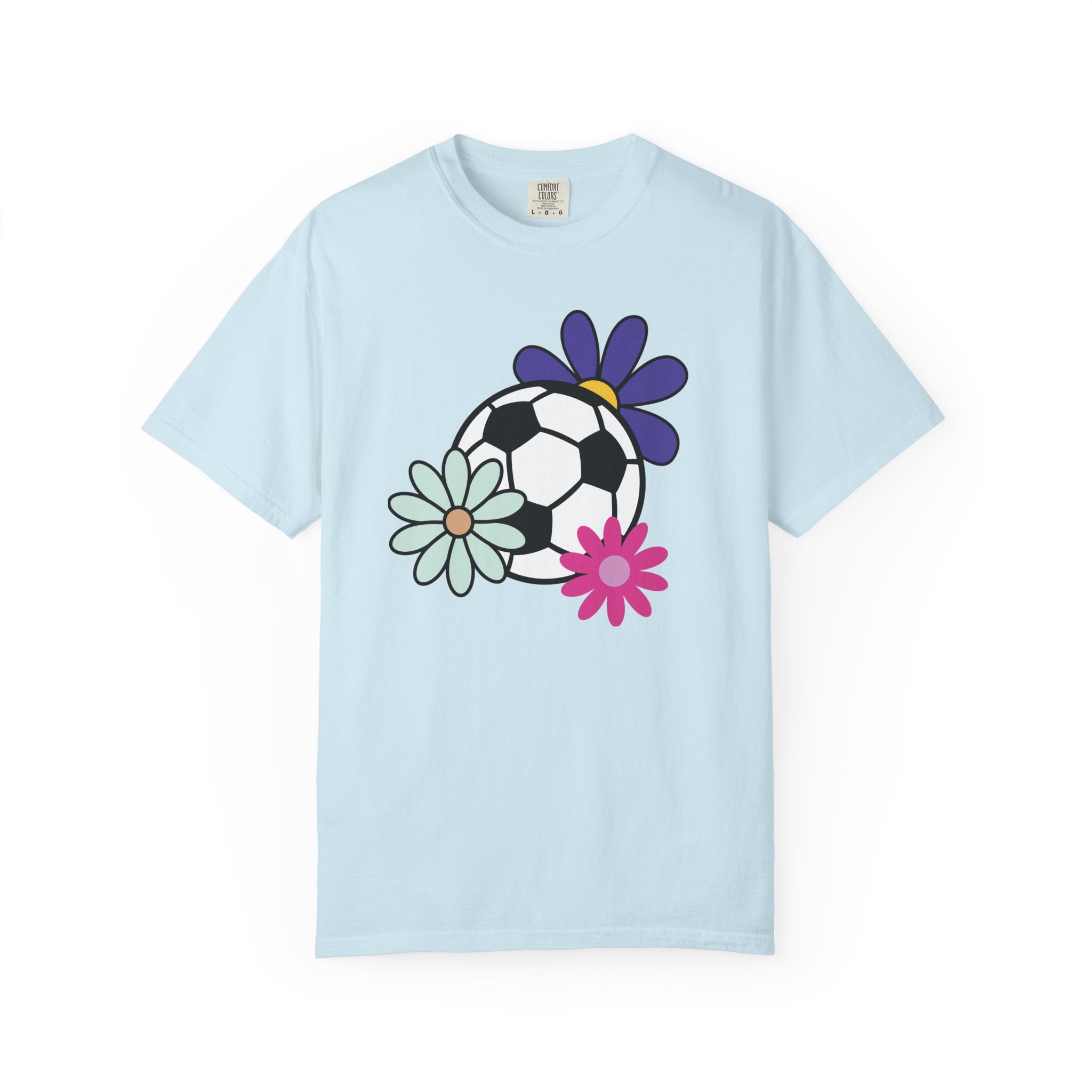 Groovy Flower Soccer Unisex Short Sleeve Cotton Comfort Colors Causal Sportswear T-Shirt, Summer, Sports, Bright