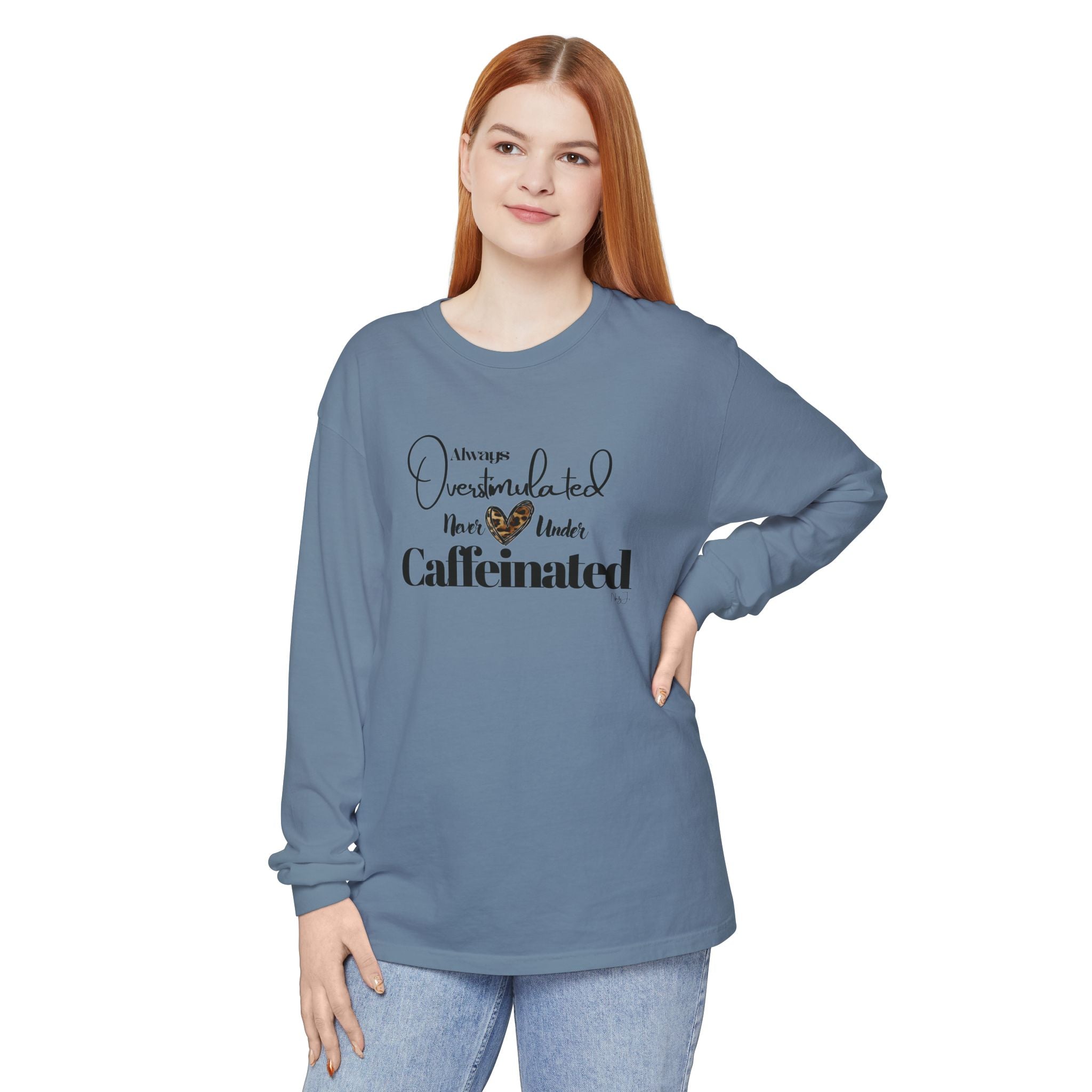 Caffeinated Long Sleeve T-Shirt, Cozy Gift for Coffee Lovers, Relaxing Vibe, Perfect for Birthdays, Casual Outings, Relaxation