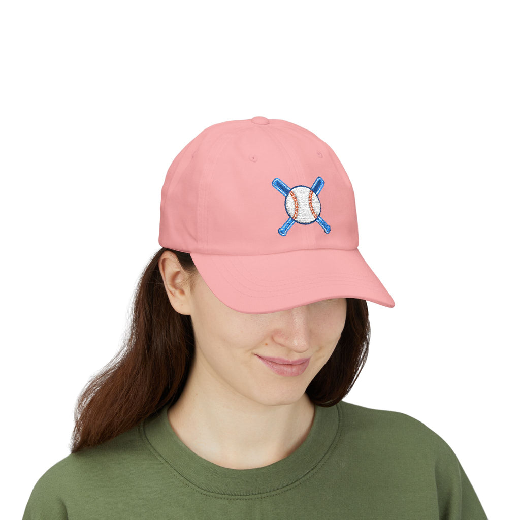 Embroidered Baseball Cap with Bat and Ball Design