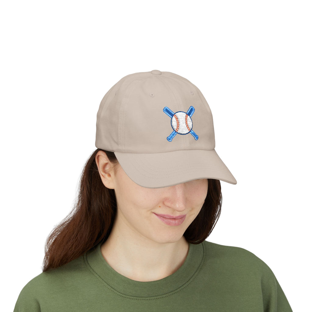 Embroidered Baseball Cap with Bat and Ball Design