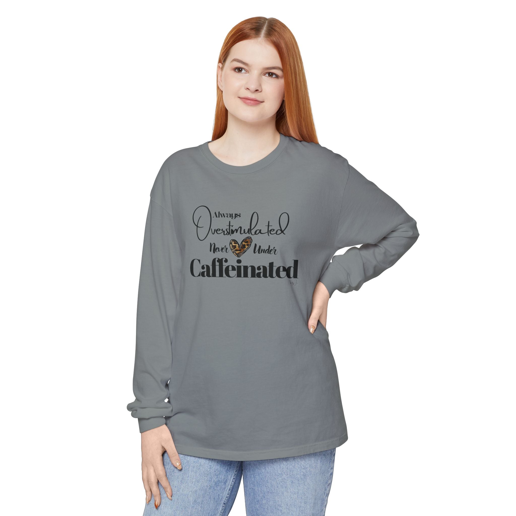 Caffeinated Long Sleeve T-Shirt, Cozy Gift for Coffee Lovers, Relaxing Vibe, Perfect for Birthdays, Casual Outings, Relaxation