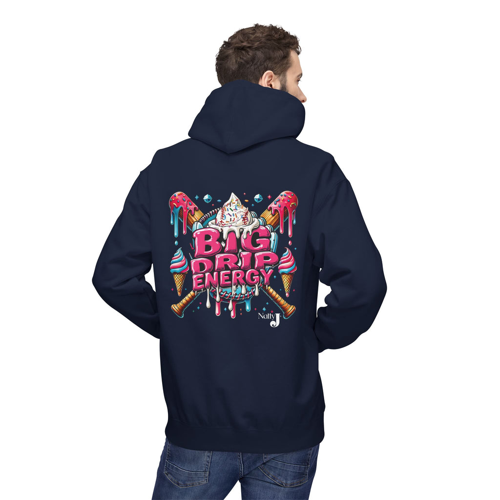 Big Drip Energy Baseball Hoodie for Men – Ice Cream Drip Baseball Graphic Pullover | Game Day Baseball Fan Hoodie