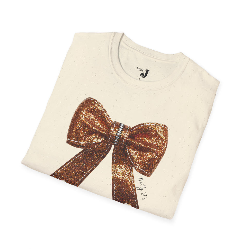 Sparkling Football Bow Womens Unisex Softstyle Cotton T-Shirt