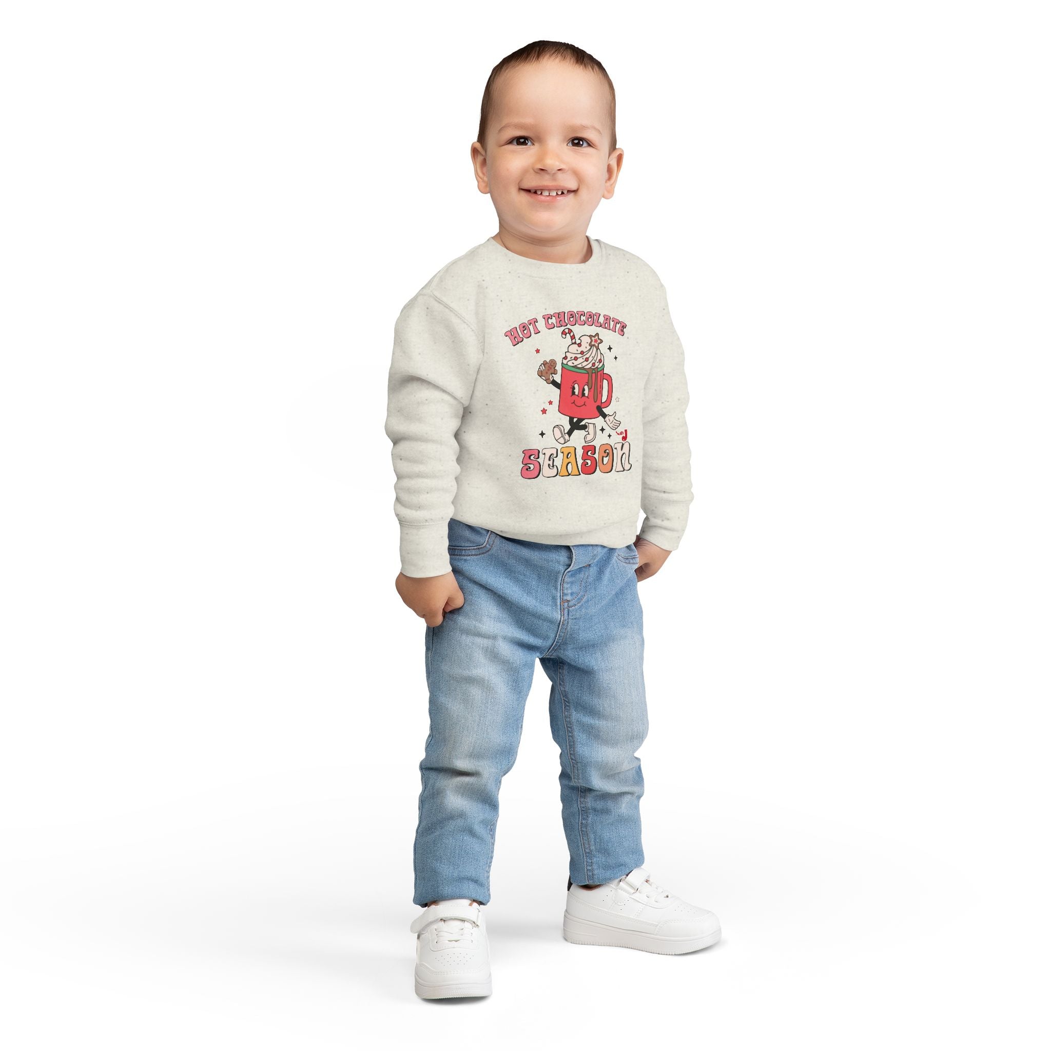 Toddler Hot Chocolate Season Sweatshirt – Cute Winter Cocoa Shirt for Kids – Christmas Hot Cocoa Graphic Crewneck – Cozy Holiday Outfit for Toddlers