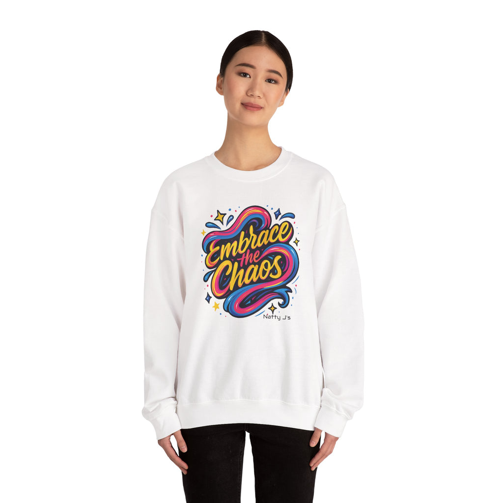 " Embrace the Chaos" Vibrant, Bright, Colorful, Soft Cotton Blend Unisex Heavy Blend™ Crewneck Sweatshirt