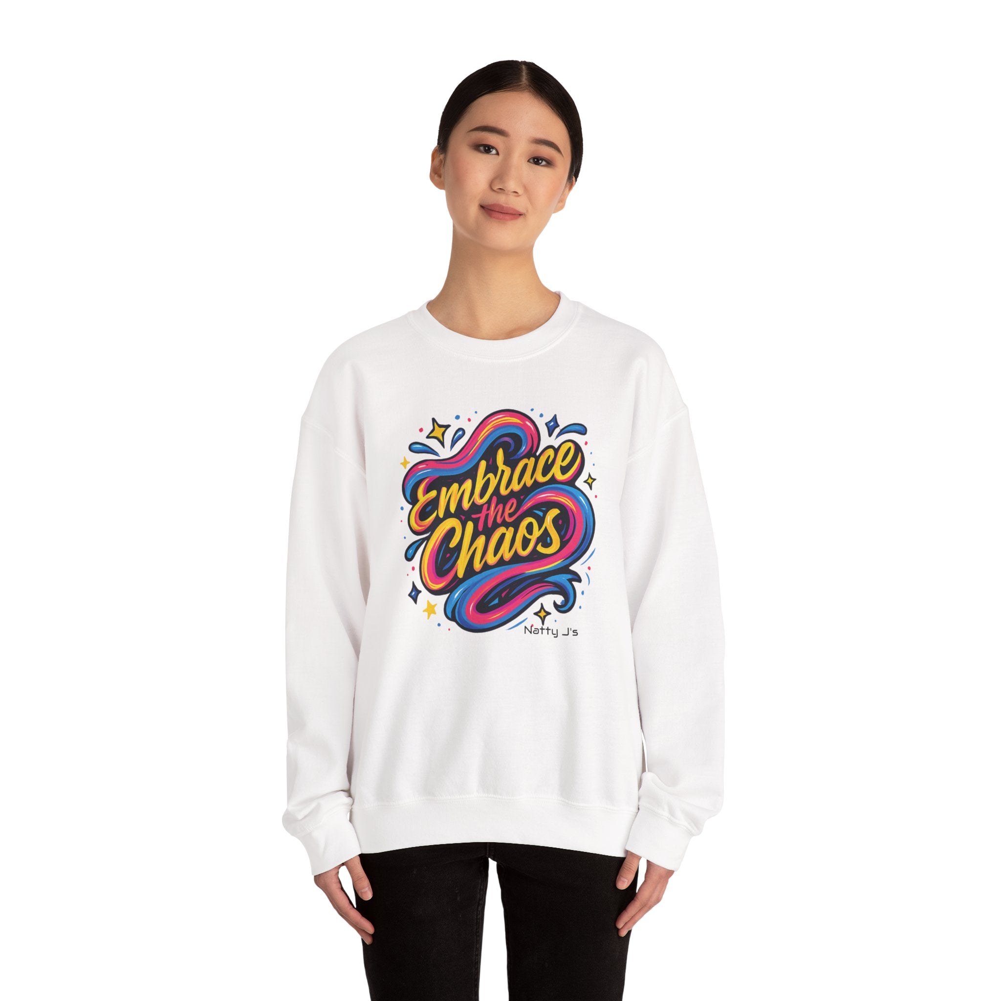" Embrace the Chaos" Vibrant, Bright, Colorful, Soft Cotton Blend Unisex Heavy Blend™ Crewneck Sweatshirt