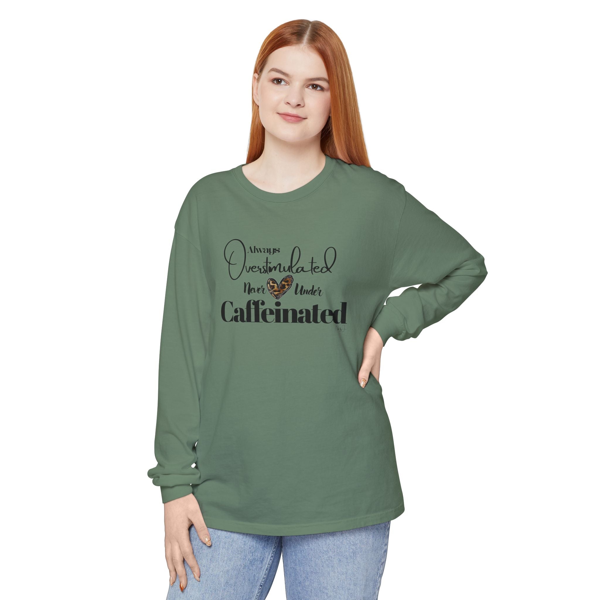 Caffeinated Long Sleeve T-Shirt, Cozy Gift for Coffee Lovers, Relaxing Vibe, Perfect for Birthdays, Casual Outings, Relaxation