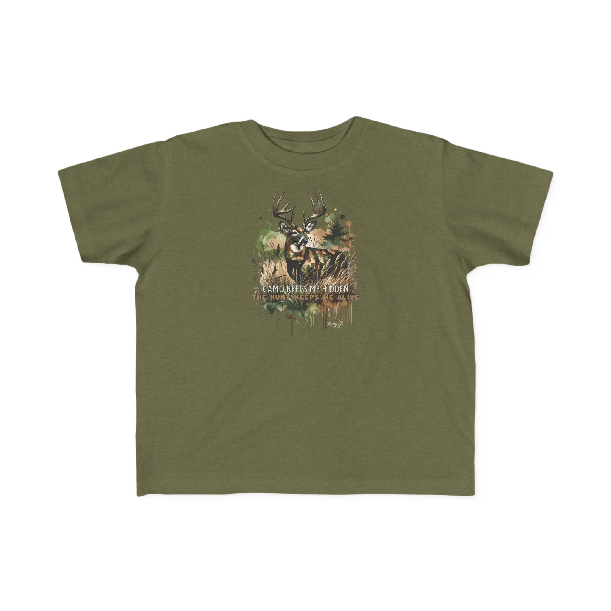 Toddler Camo Keeps Me Hidden T-Shirt – Deer Hunting Graphic Tee for Toddlers | Natty J’s Outdoor Apparel