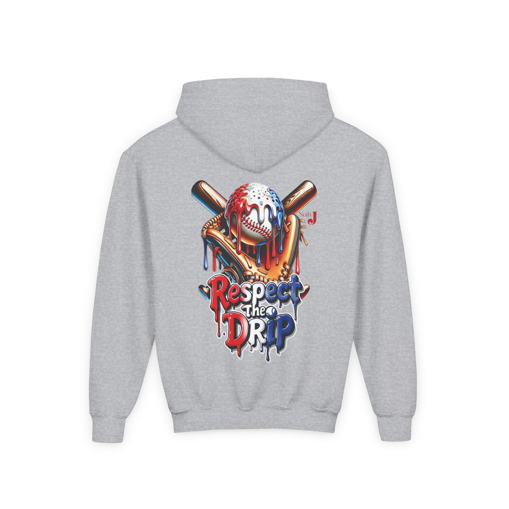 Respect the Drip Youth Baseball Hoodie – Cool Drip Baseball Graphic Hoodie for Boys | Game Day Youth Baseball Sweatshirt